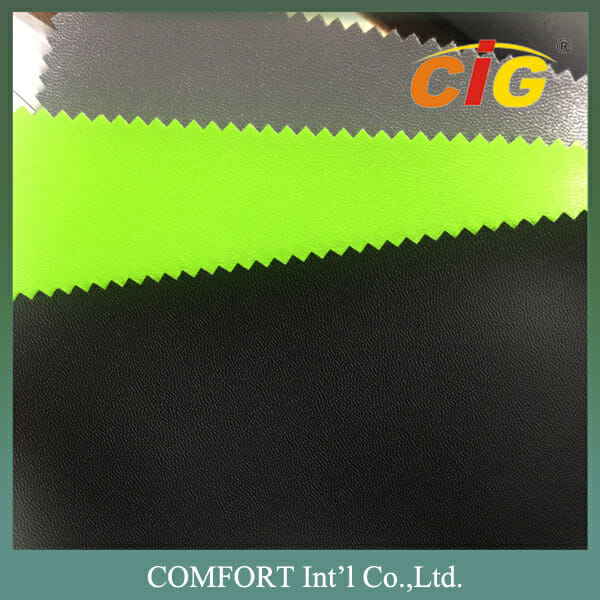 Образцы зеленой и черной фактурной ткани с зигзагообразными краями, на которые наложен логотип с надписью «Cig Comfort Int'l Co., ltd.